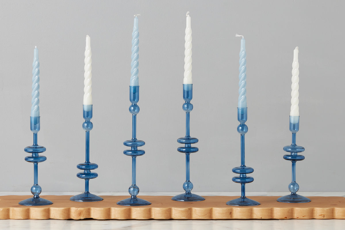 Sapphire Glass Candlestick Pair - Thumbnail 5