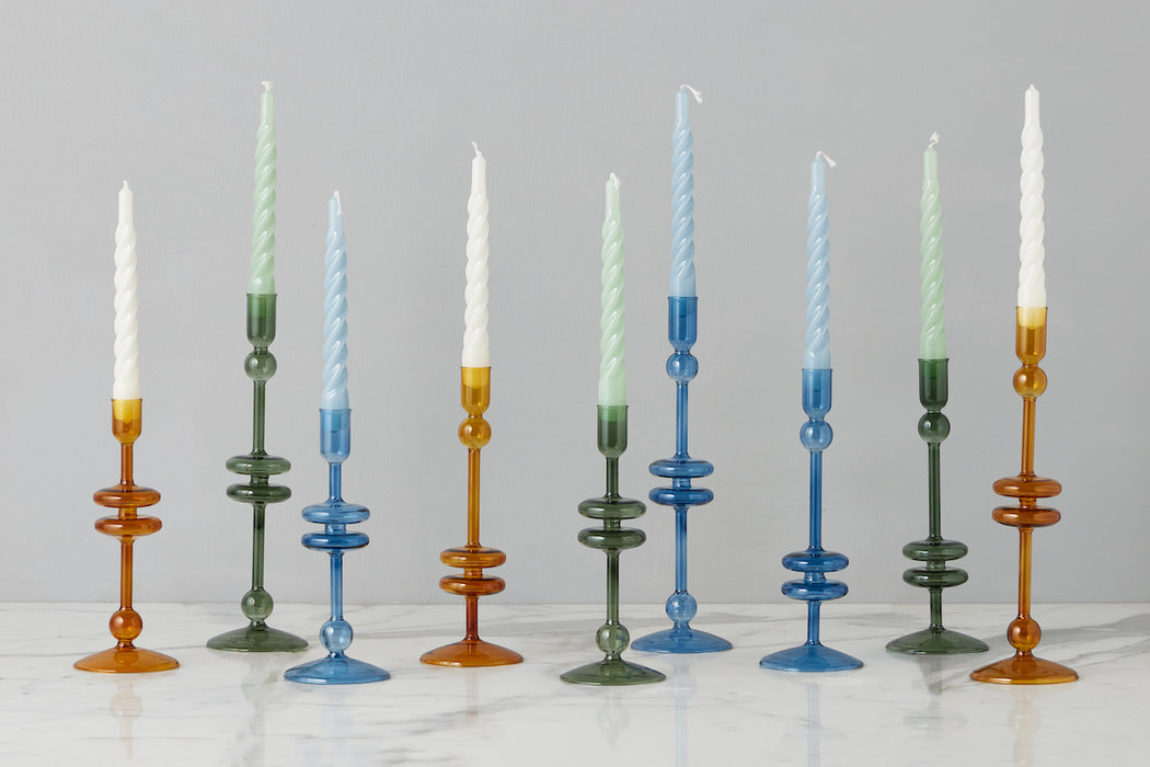 Sapphire Glass Candlestick Pair, Medium