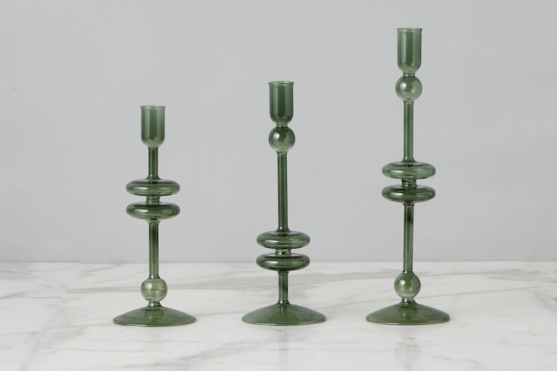 Emerald Glass Candlestick Pair, Small