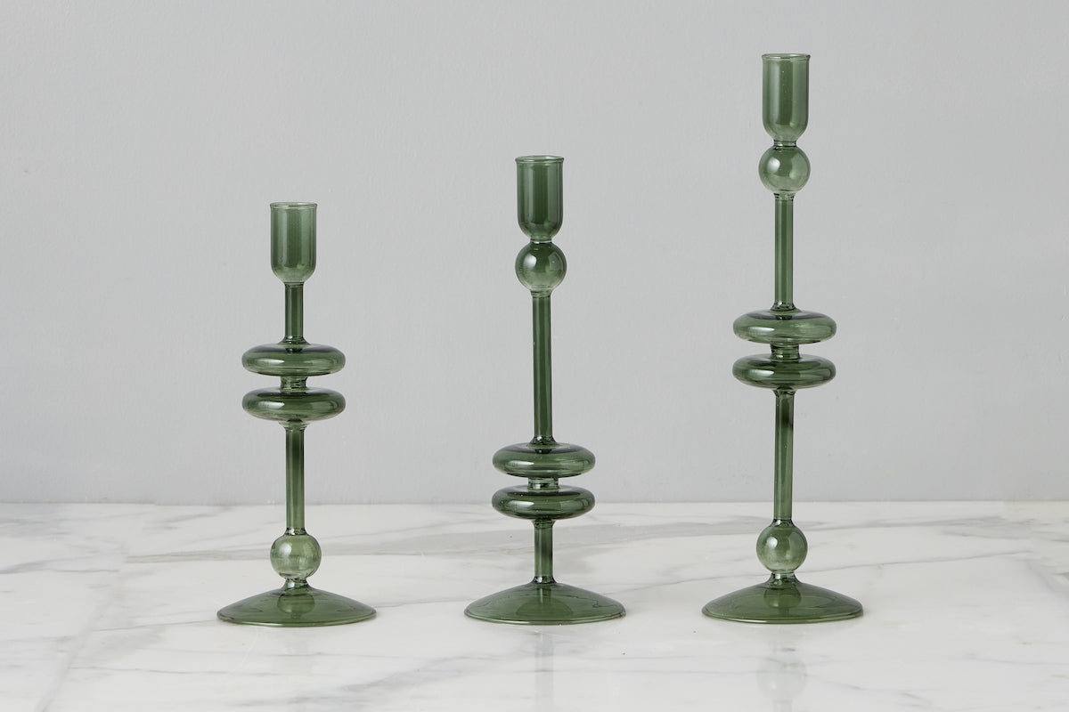 Emerald Glass Candlestick Pair, Small - Thumbnail 2