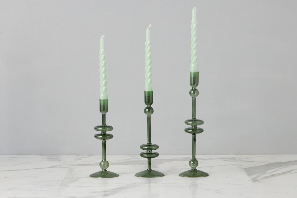 Emerald Glass Candlestick Pair, Small