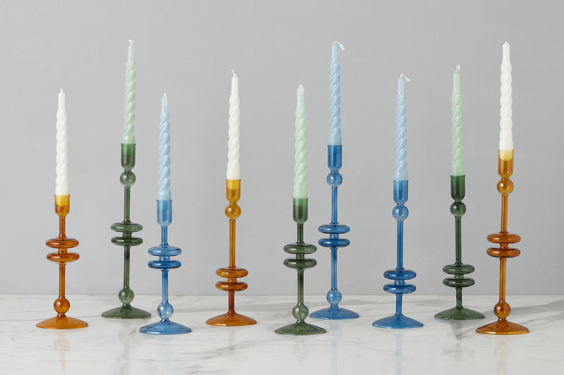 Emerald Glass Candlestick Pair, Medium