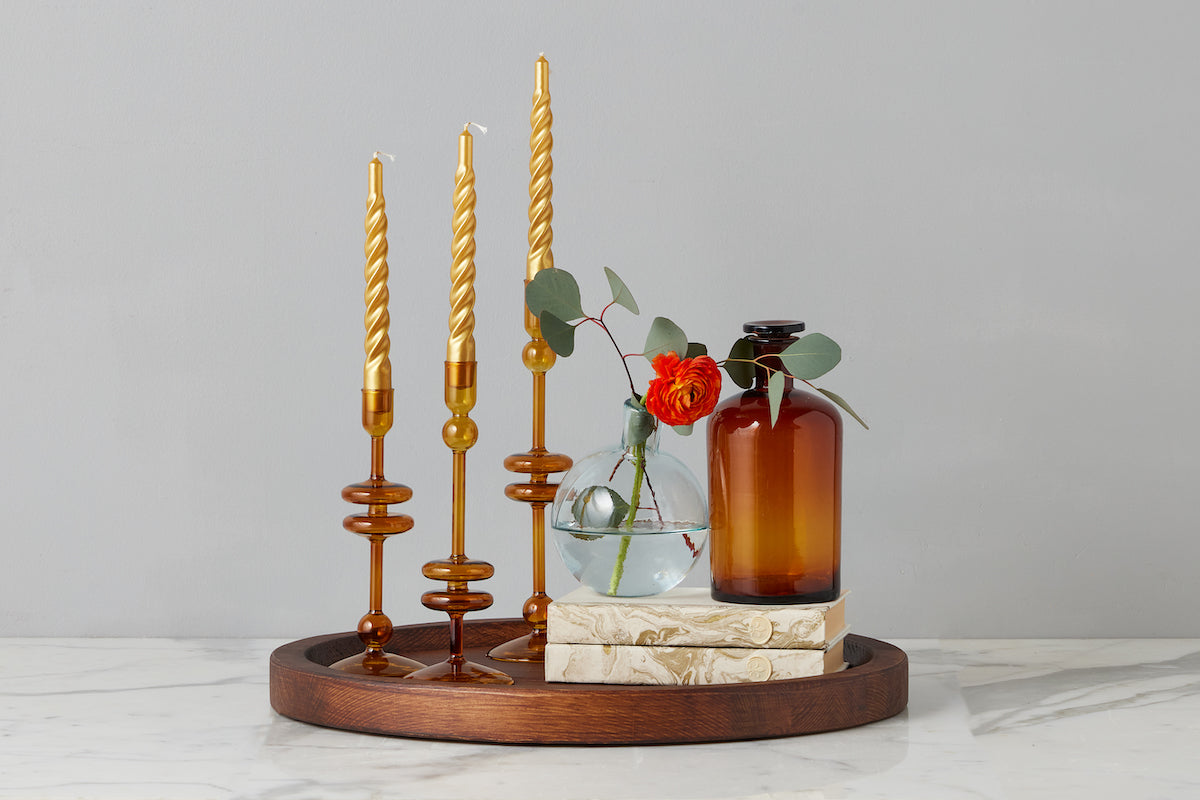 Amber Glass Candlestick Pair - Thumbnail 4