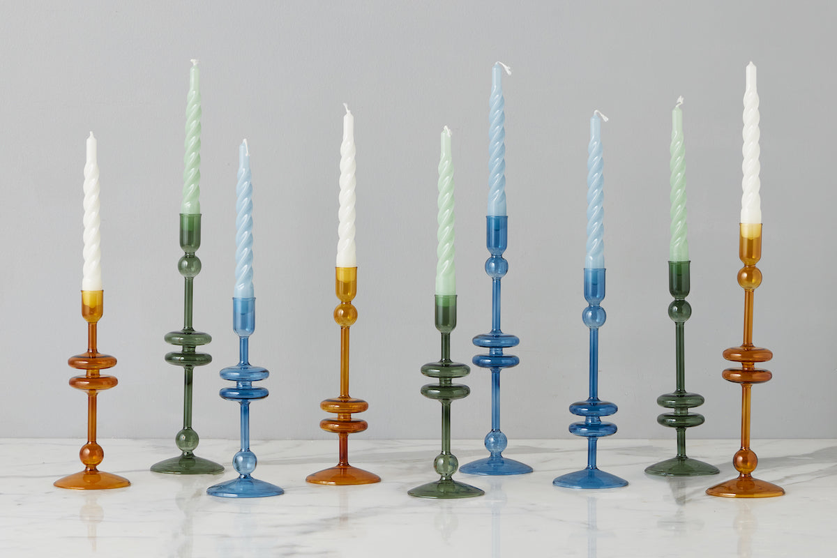 Amber Glass Candlestick Pair