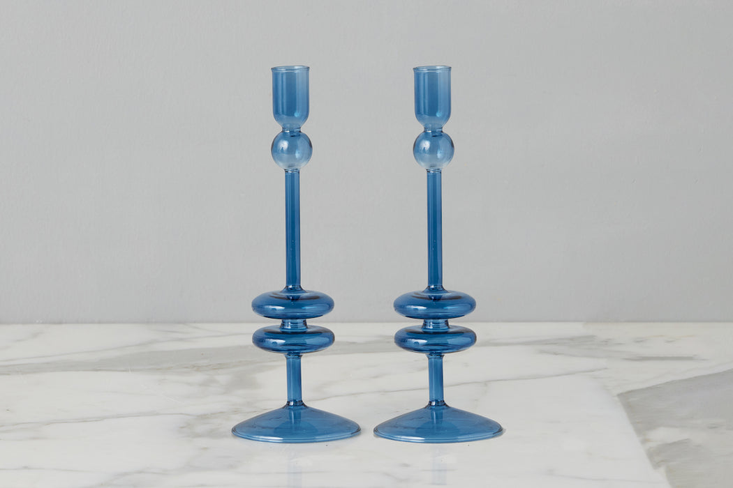 Sapphire Glass Candlestick Pair, Medium