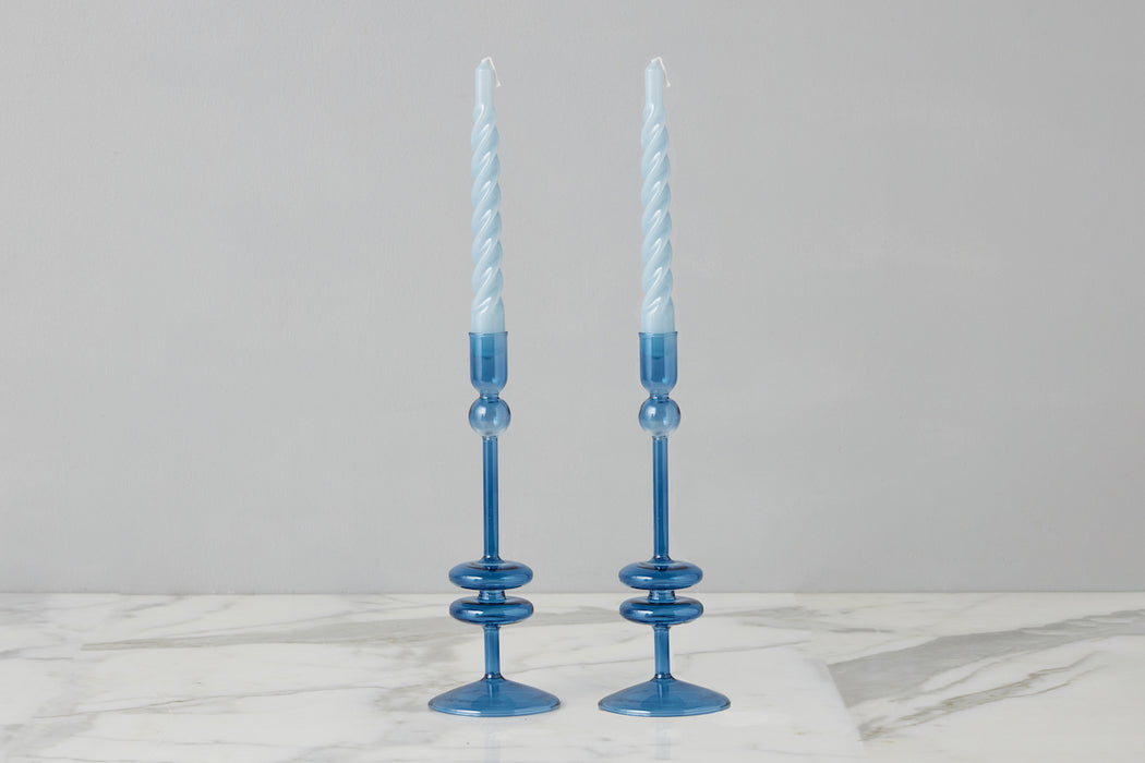 Sapphire Glass Candlestick Pair, Medium