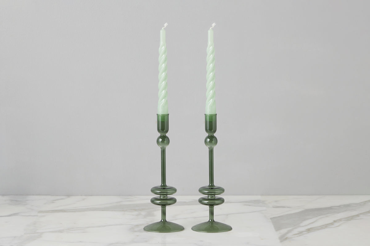 Emerald Glass Candlestick Pair, Small - Thumbnail 3