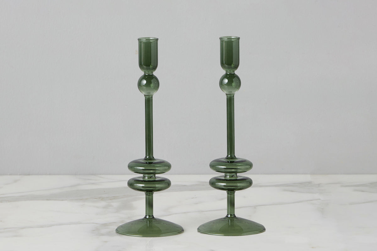 Emerald Glass Candlestick Pair, Small - Thumbnail 4