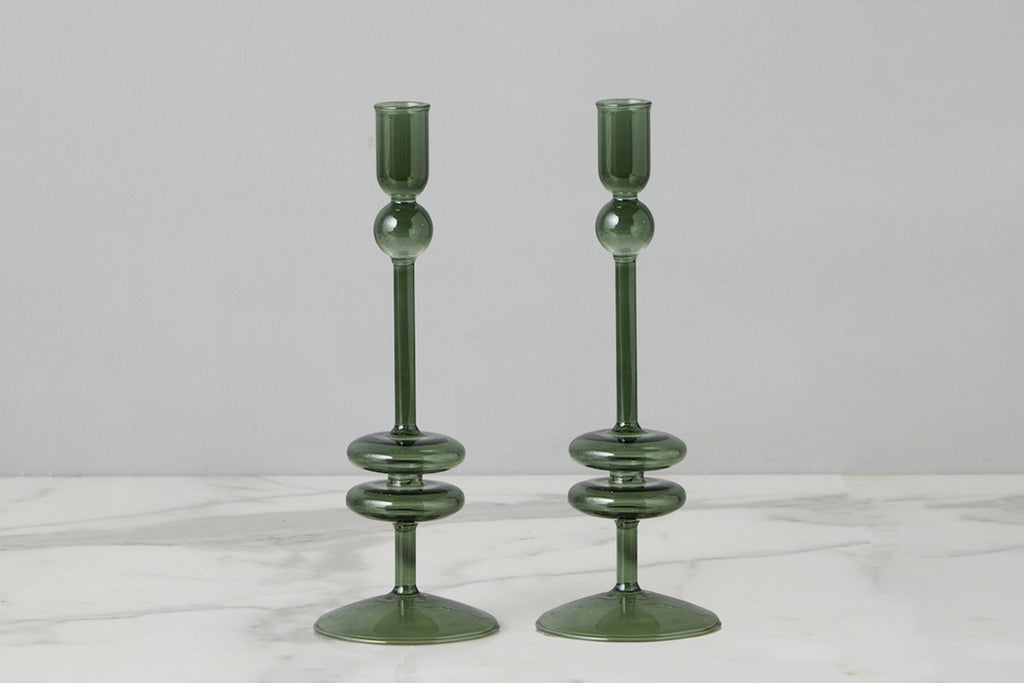 Emerald Glass Candlestick Pair Medium