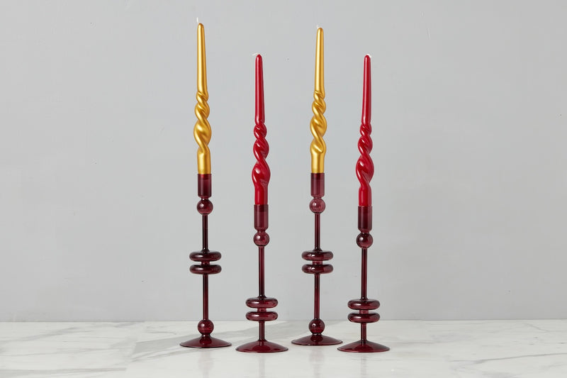 Glass Candlestick Pair, Large, Merlot