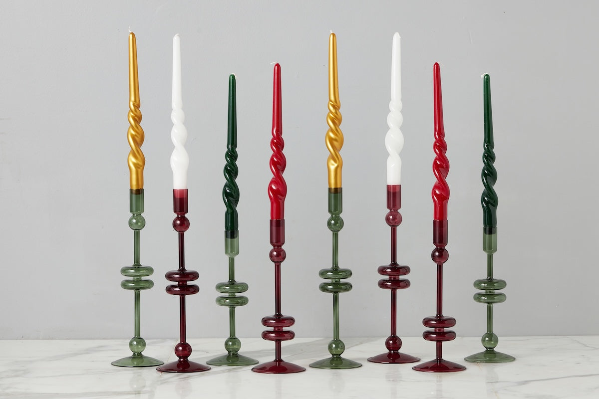 Emerald Glass Candlestick Pair, Small