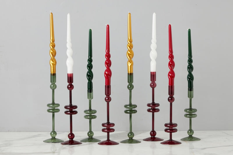 Glass Candlestick Pair, Medium, Merlot