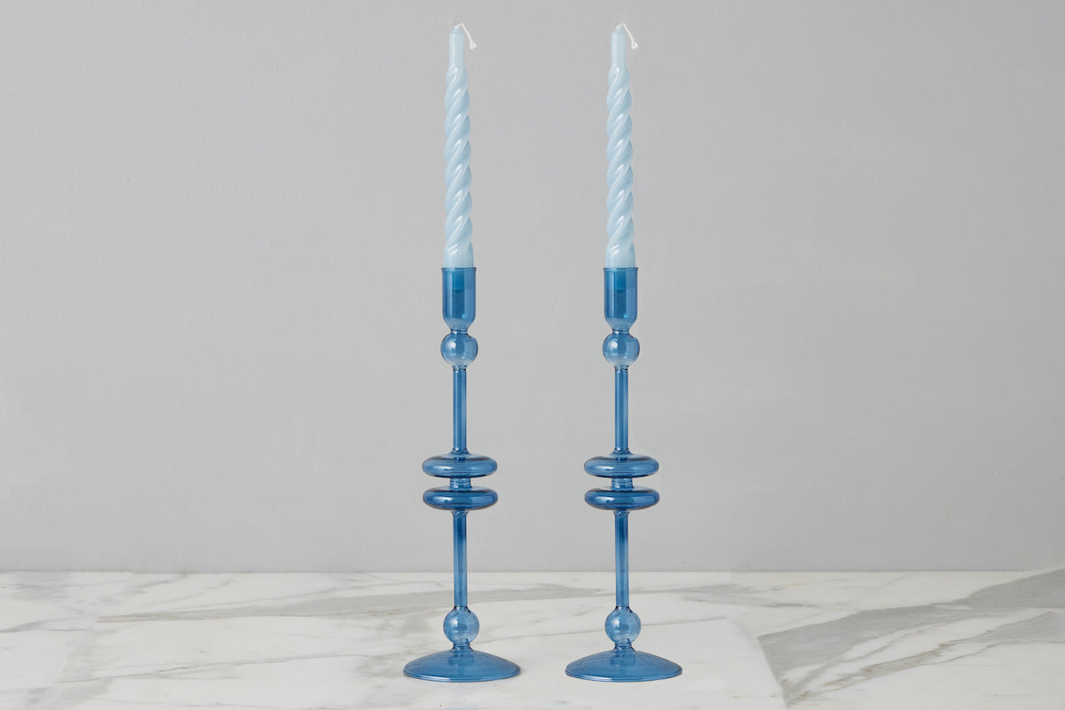 Sapphire Glass Candlestick Pair - Thumbnail 3
