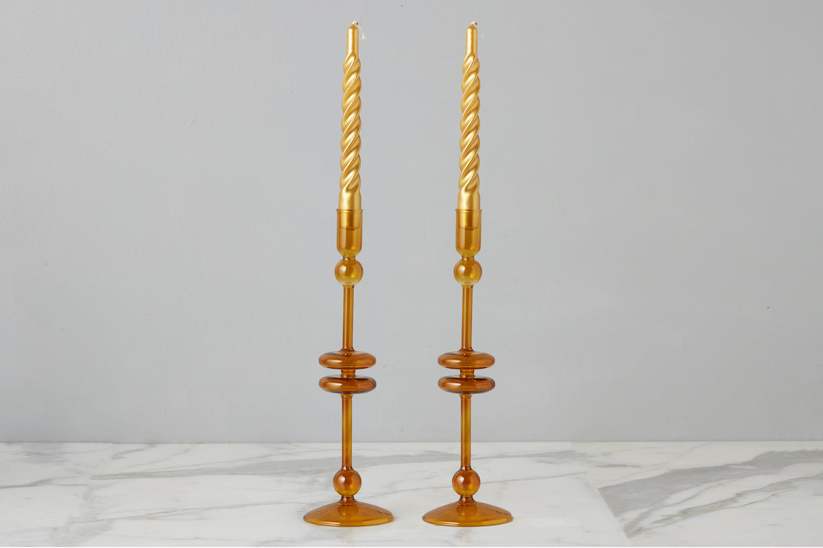 Amber Glass Candlestick Pair - Thumbnail 3
