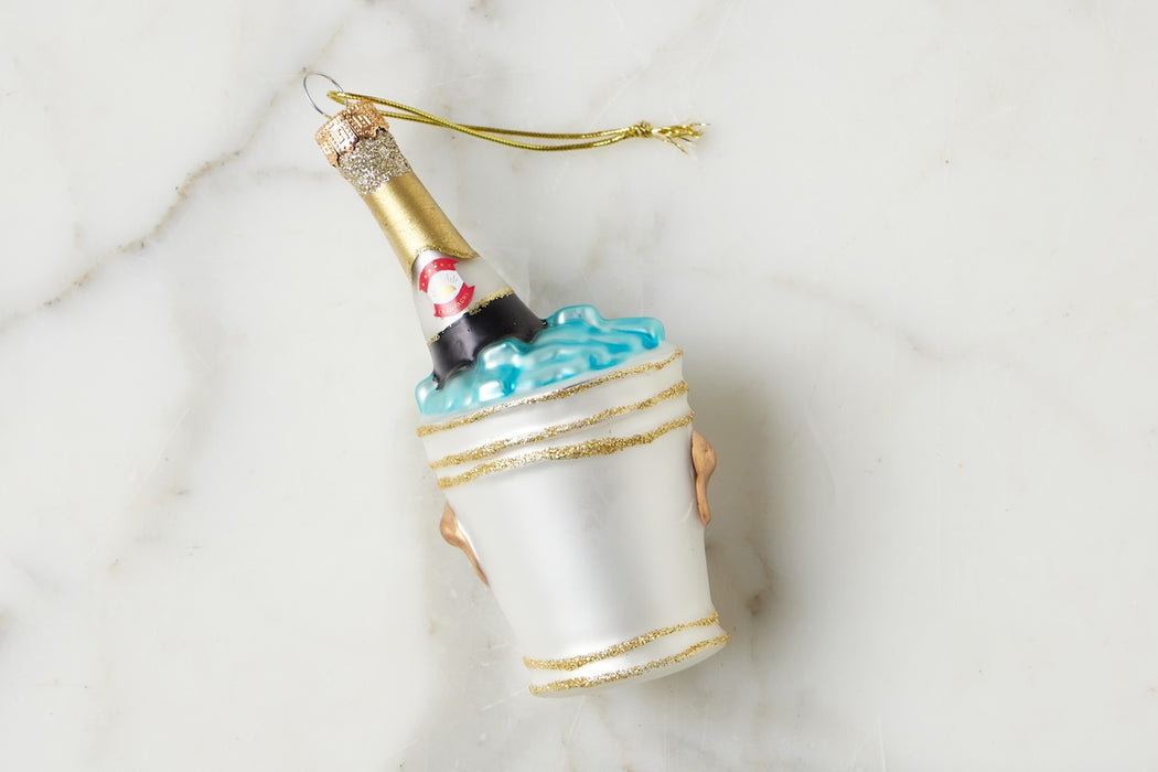 Glass Christmas Ornament, Champagne Bucket