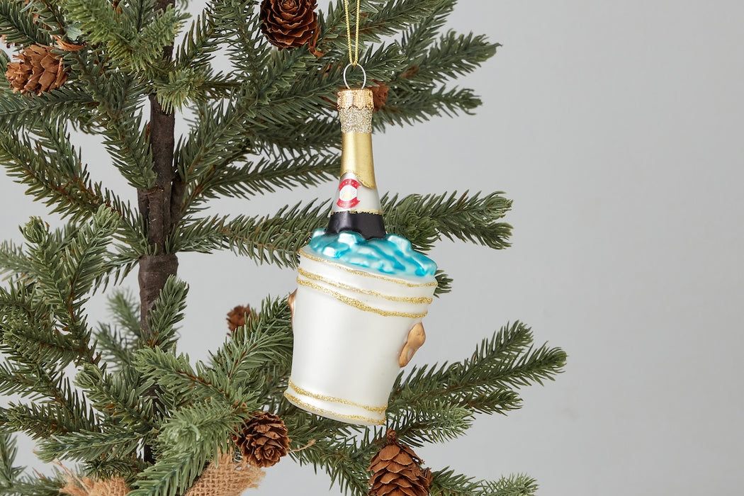 Glass Christmas Ornament, Champagne Bucket