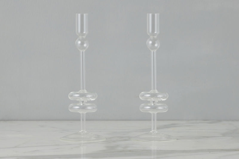 Clear Glass Candlestick Pair, Medium