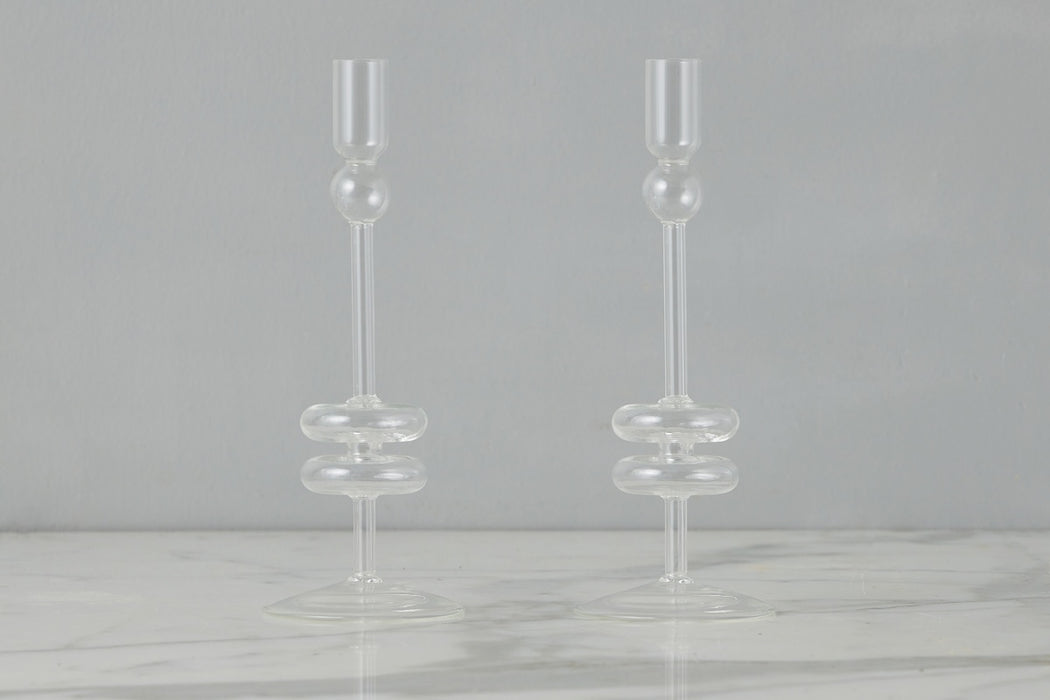 Clear Glass Candlestick Pair, Medium