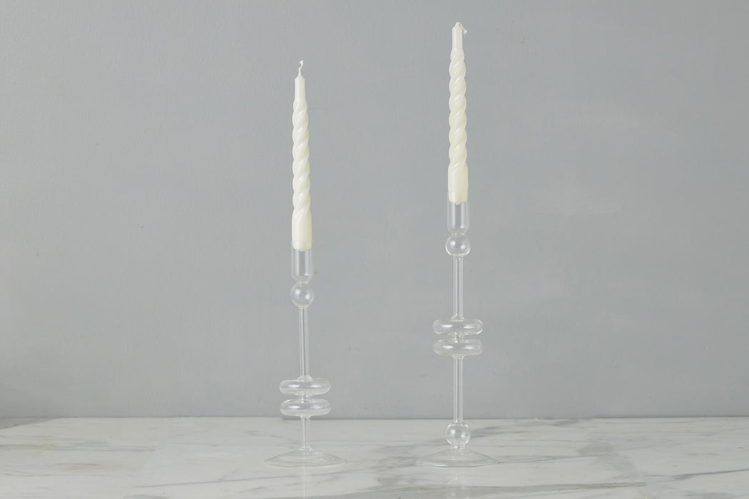 Clear Glass Candlestick Pair, Medium