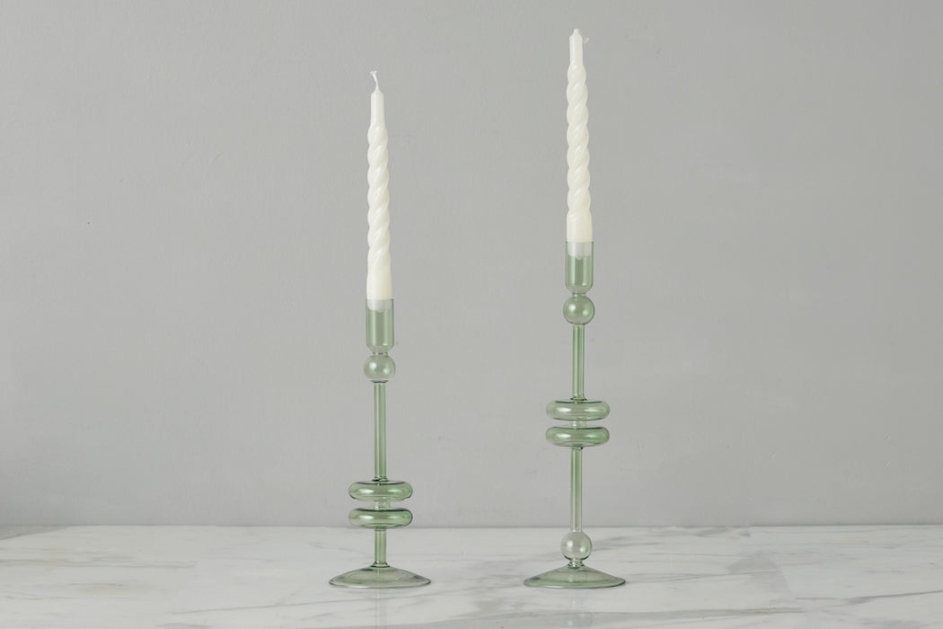 Sage Glass Candlestick Pair, Medium