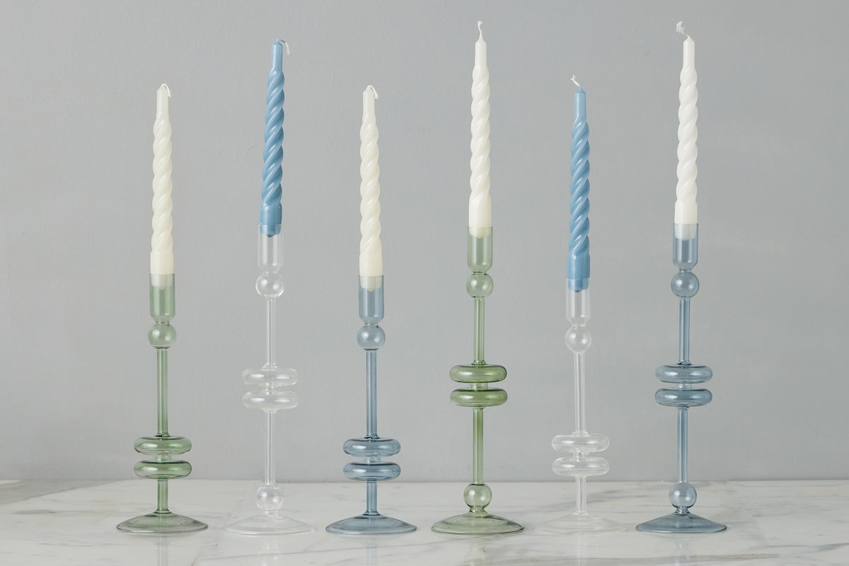 Sage Glass Candlestick Pair - Thumbnail 2