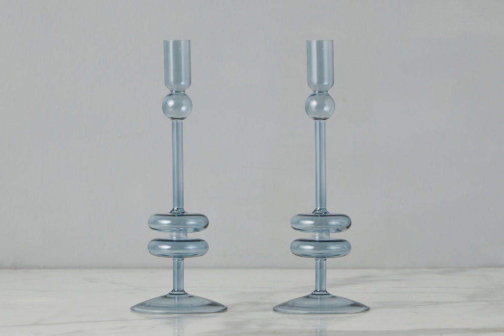 Denim Glass Candlestick Pair Medium