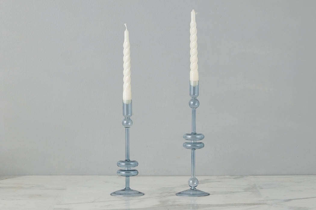 Denim Glass Candlestick Pair, Medium