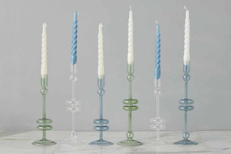 Denim Glass Candlestick Pair, Medium