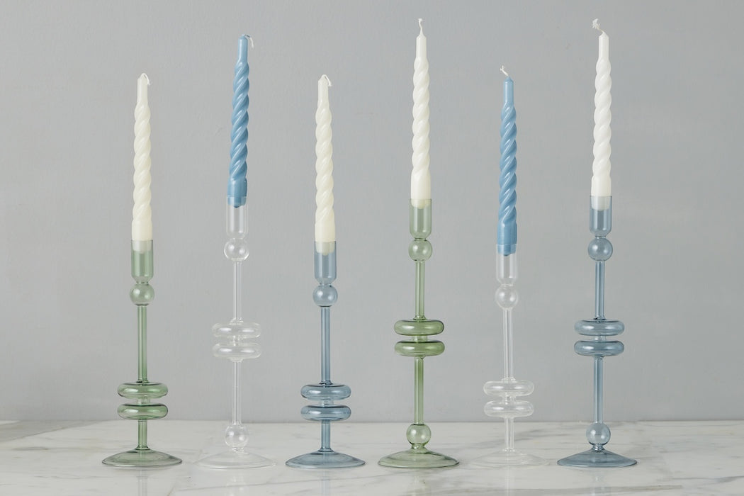 Denim Glass Candlestick Pair, Medium