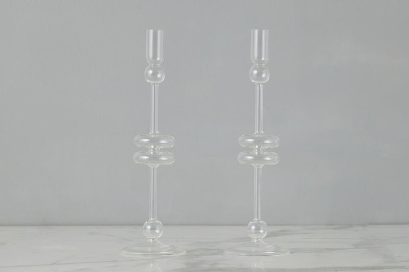 Clear Glass Candlestick Pair, Large