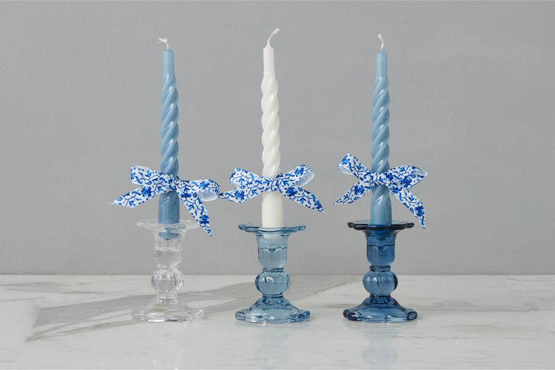 GEY519UB6 etuhome Glass Scalloped Candlesticks Blue Set of Three