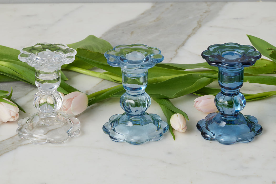 GEY519UB6 etuhome Glass Scalloped Candlesticks Blue Set of Three
