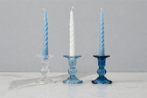 GEY519UB6 etuhome Glass Scalloped Candlesticks Blue Set of Three