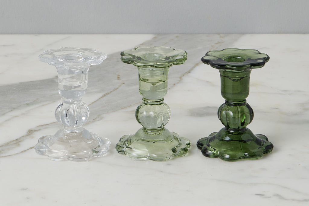 etúHOME Glass Scalloped Candlesticks, Set of 3