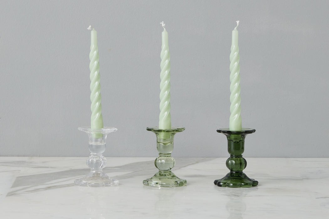 GEY519UG6 etuhome Glass Scalloped Candlesticks Green Set Of Three