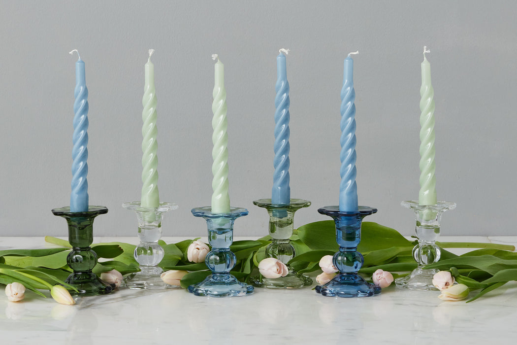 GEY519UG6 etuhome Glass Scalloped Candlesticks Green Set Of Three
