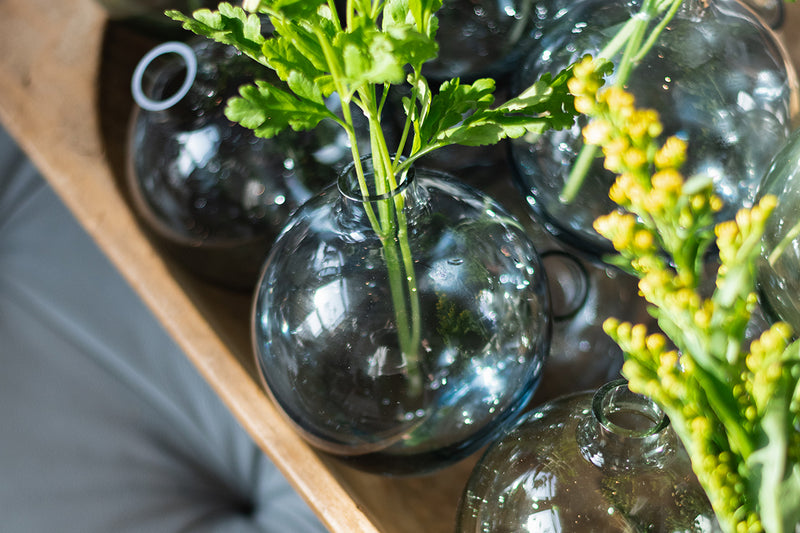 Glass Sphere Bud Vase, Denim Blue
