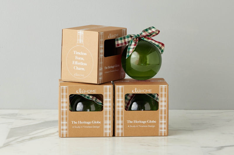 5-inch Glass Globe Ornament, Spruce Plaid