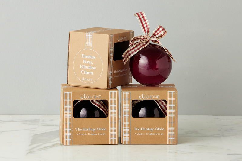 5-inch Glass Globe Ornament, Merlot Plaid