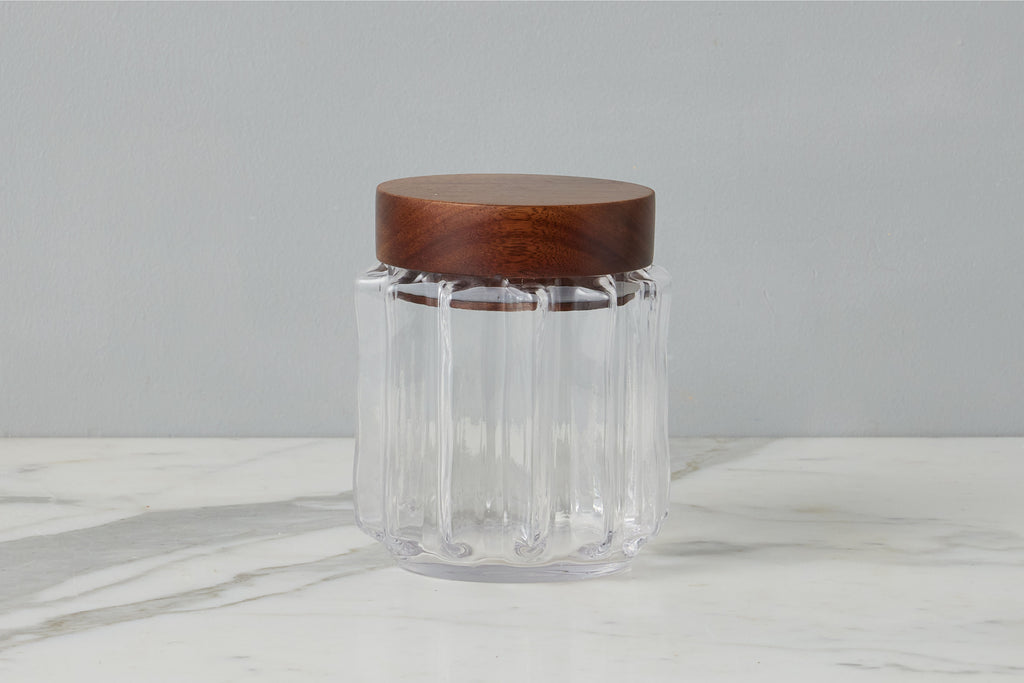 Fluted Glass Canister Wood Lid Small