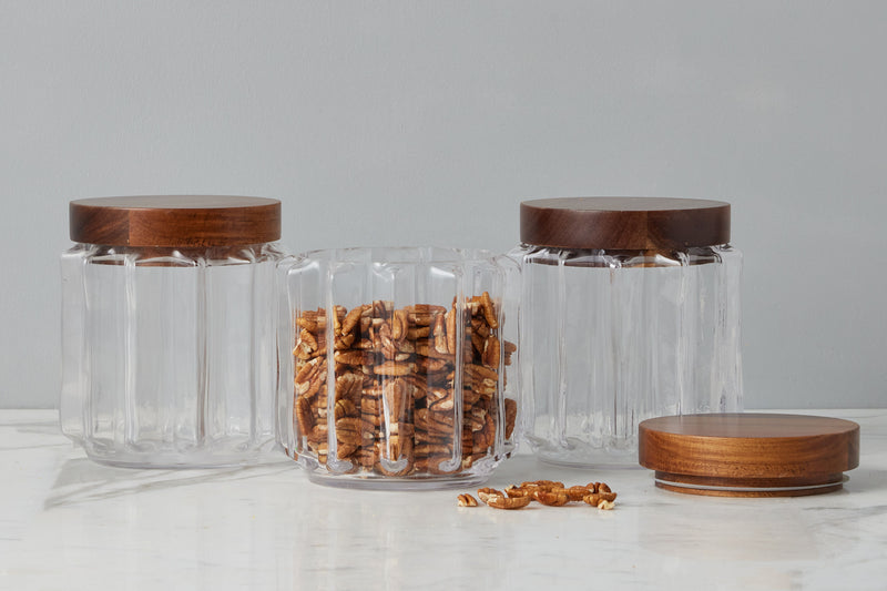GMC602AC2 etuhome Fluted Glass Canister Wood Lid Small
