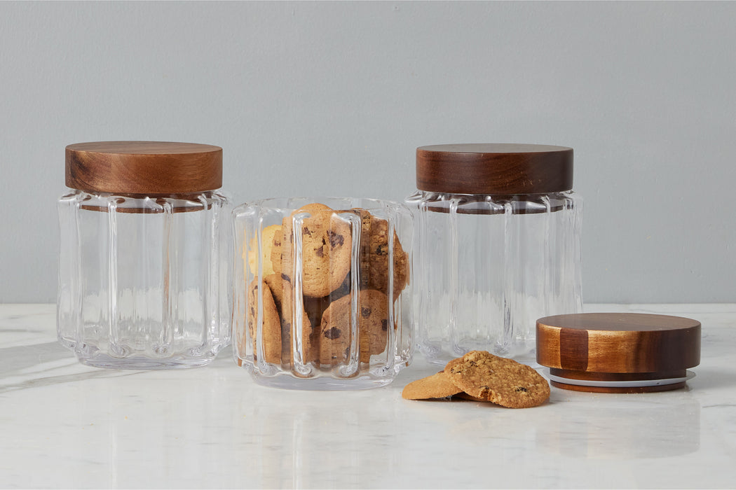 GMC602AC2 etuhome Fluted Glass Canister Wood Lid Small
