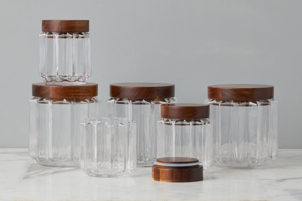 GMC602AC2 etuhome Fluted Glass Canister Wood Lid Small