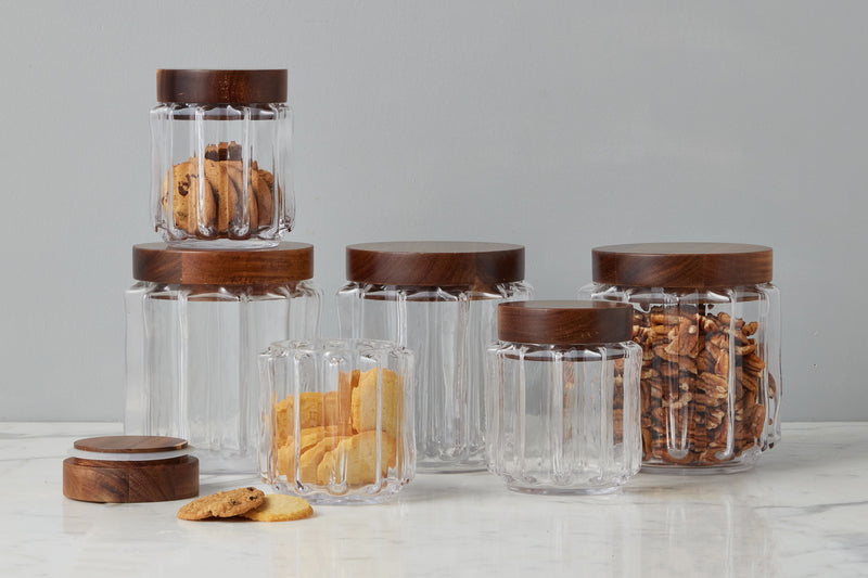GMC602AC2 etuhome Fluted Glass Canister Wood Lid Small