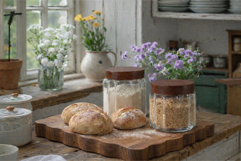 Fluted Glass Canister, Wood Lid, Small