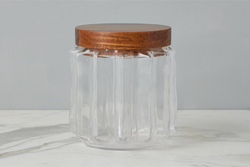 etúHOME Large Fluted Glass Canister with Wood Lid