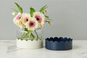 GMN455EWB9 etuhome 2 in 1 Scalloped Bloom Vase White Navy Blue