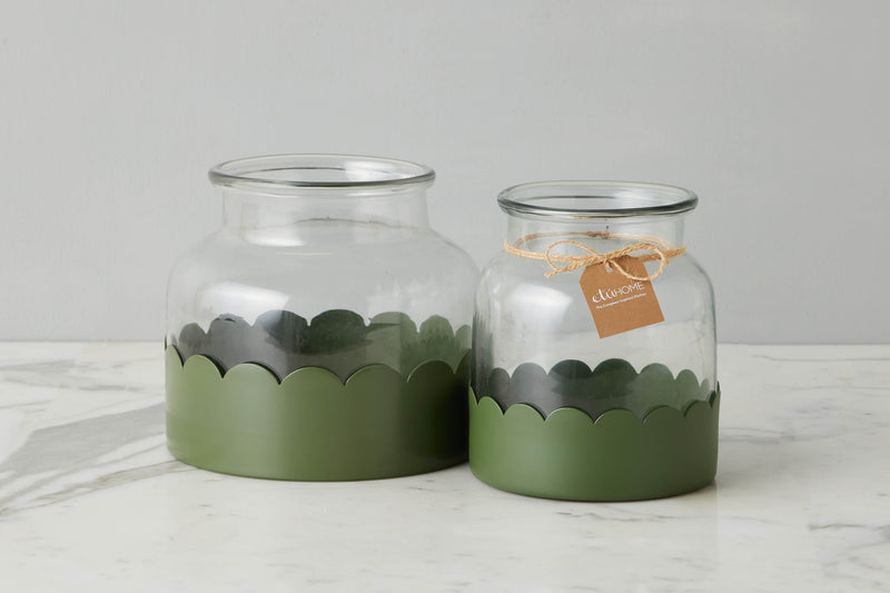 2-in-1 Scalloped Bloom Vase, White/Spruce Green