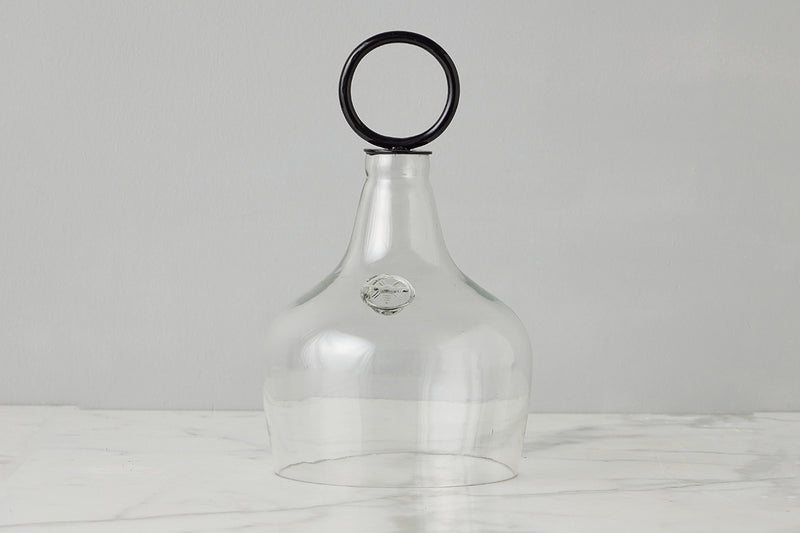 Glass Cloche Food Cover, Black Ring Handle, Small