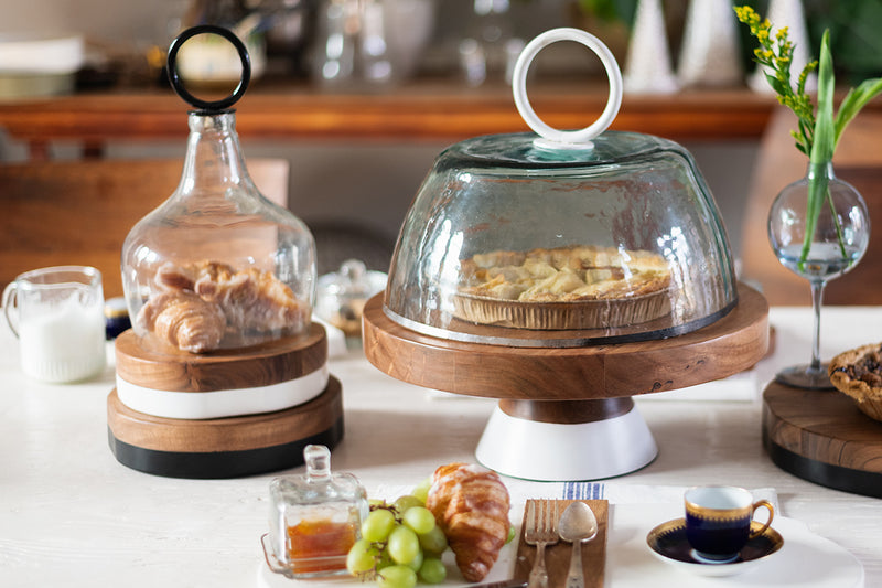 Glass Cloche Food Cover, Black Ring Handle, Small